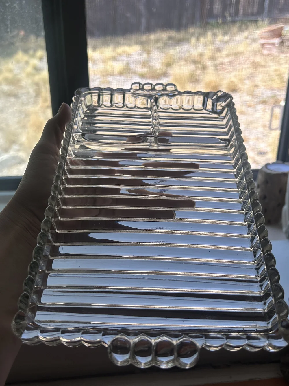 Vintage Ball And Rib Glass Tray